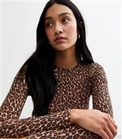 Women's Brown Leopard Print Ribbed Bodysuit New Look