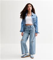 Light Blue Ripped Knee Super Wide Leg Jeans New Look