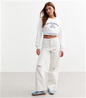 Girls' White Ripped Knee Wide Leg Jeans New Look