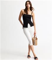 Women's White Pull On Denim Capri Trousers New Look