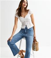 Women's Blue Patch Pocket Kick Flare Denim Jeans New Look