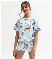 Girls' Blue Stitch Palm Tree Print Pyjama Set New Look