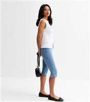 Women's Petite Blue Denim Capri Trousers New Look