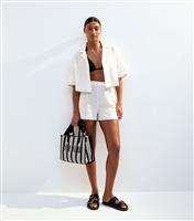 Women's Cream Textured Blanket Stitch Beach Shorts New Look