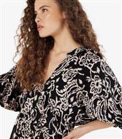 Women's Black Ikat Sarasa Print Babydoll Dress Apricot New Look