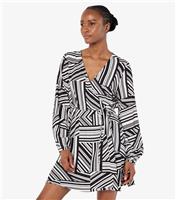 Women's Black Barcode Print Wrap Dress Apricot New Look