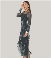 Women's Black Keyhole Abstract Printed Ruffle Maxi Dress WKNDGIRL New Look