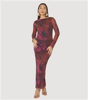 Women's Burgundy Floral Mesh Midi Dress WKNDGIRL New Look