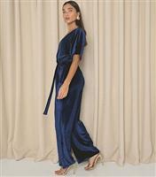 Women's Navy Velvet Wide Leg Jumpsuit WKNDGIRL New Look