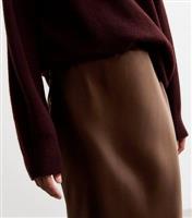 Women's Brown Textured Satin Midi Slip Skirt New Look