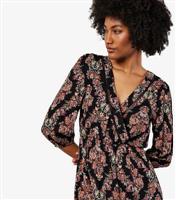 Women's Black Ornate Diamond Print Midi Dress Apricot New Look