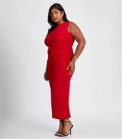 Women's Plus Size Red Glitter Jersey Midi Dress Curves Quiz New Look
