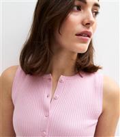 Women's Pink Rib Knitted Button Up Vest New Look