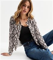 Women's Off White Snake Print Crew Neck Cardigan New Look