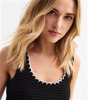Women's Black Contrast Trim Blanket Stitch Knitted Vest New Look