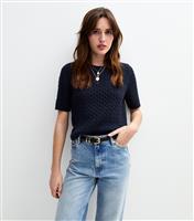 Women's Navy Cable Knit Crew Neck Top New Look