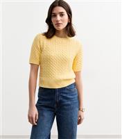 Women's Yellow Cable Knit Crew Neck Top New Look