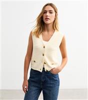 Women's Cream Stitch Detail V-Neck Knitted Waistcoat New Look