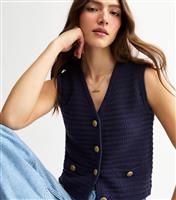 Women's Navy Stitch Detail V-Neck Knitted Waistcoat New Look