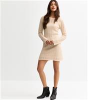 Women's Cream Shimmer Open Knit Mini Dress New Look