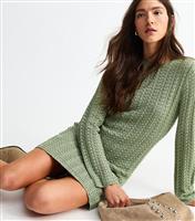Women's Green Shimmer Open Knit Mini Dress New Look