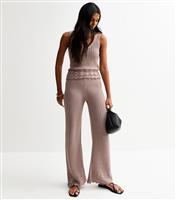 Women's Mink Shimmery Open Knit Wide Leg trousers New Look