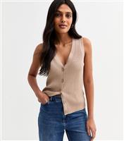Women's Mink Ribbed Knitted Button Front Vest New Look
