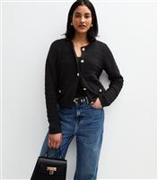 Women's Black Open Knit Button Detail Cardigan New Look