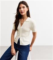 Women's Cream Ribbed Polo Top New Look