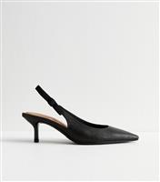 Women's Black Woven Raffia Bow Slingback Court Shoes Vegan New Look