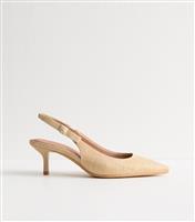 Women's Camel Brown Woven Raffia Bow Slingback Court Shoes Vegan New Look