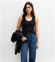 Women's Black Ribbed Scoop Neck Lightweight Knit Vest New Look