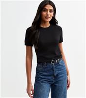 Women's Black Compact Knit Short Sleeve Top New Look