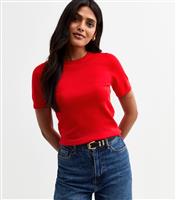 Women's Red Compact Knit Short Sleeve Top New Look