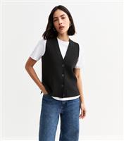 Women's Black Side Slit Buttoned Waistcoat New Look