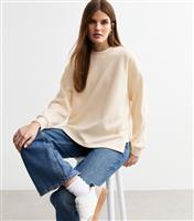 Women's Cream Side Slit Oversized Sweatshirt New Look