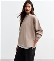 Women's Mink Side Slit Oversized Sweatshirt New Look