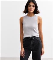 Women's Grey Shimmery Knit Crew Neck Vest New Look