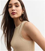 Women's Gold Shimmery Knit Crew Neck Vest New Look