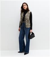 Women's Brown Leopard Print Quilted Waistcoat New Look