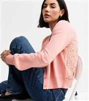 Women's Pink Knitted Lace Back Cardigan New Look