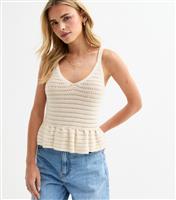 Women's Petite White V Neck Peplum Hem Sleeveless Knit Top New Look