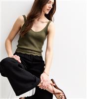 Women's Khaki V-Neck Knitted Vest New Look