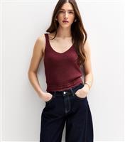 Women's Burgundy V-Neck Knitted Vest New Look