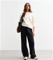 Women's Black Side Stripe Wide Leg Joggers New Look