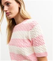 Women's Pink Striped Cable Knit Jumper New Look