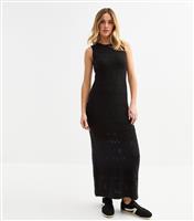Women's Black Open Knit Maxi Dress New Look