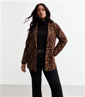 Women's Plus Size Brown Leopard Print Blazer Curves New Look