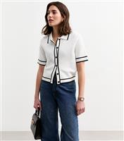 Women's White Compact Knit Polo Collar Cardigan New Look