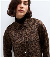 Women's Brown Animal Print Faux Suede Shacket New Look